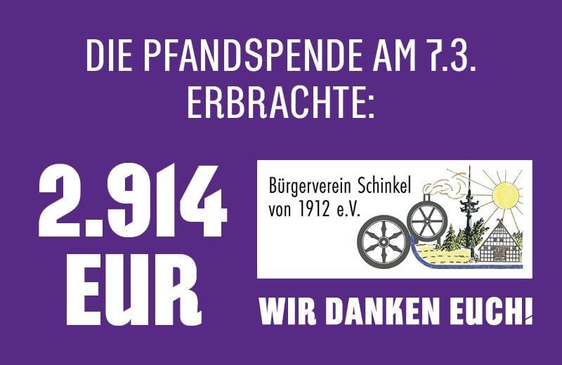 2.914 EUR Becherspende für den „Bürgerverein Schinkel von 1912 e. V.“