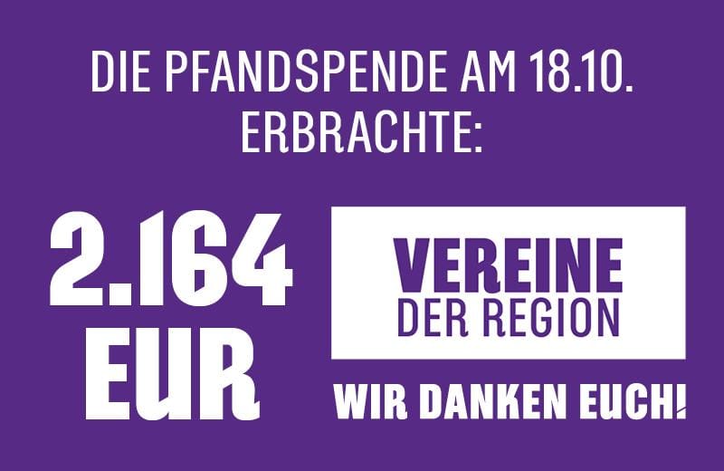 2.164 EUR Becherpfandspende an Vereine der Region