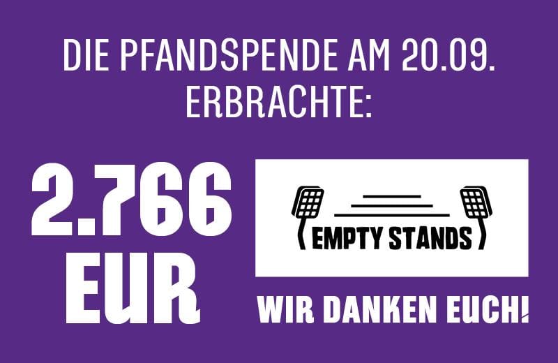 2.766 EUR Becherspende für Initiative „Empty Stands“
