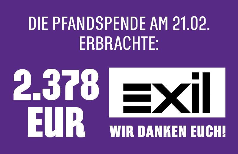 2.378 EUR Becherpfandspende für Exil e.V.