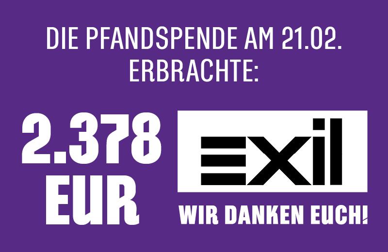 2.378 EUR Becherpfandspende für Exil e.V.