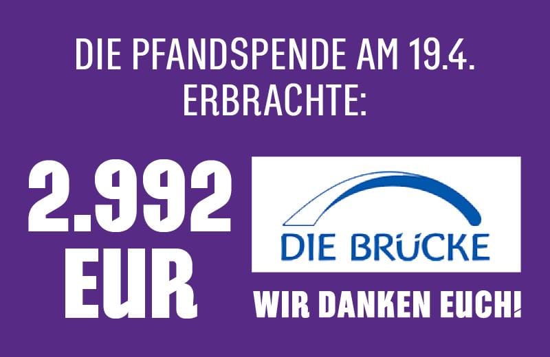 2.992 EUR Becherspende für die „Werkgemeinschaft Die Brücke Bramsche gGmbH“