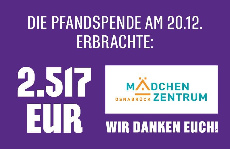 2.517 EUR Becherpfandspende an das Mädchenzentrum Osnabrück
